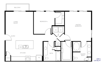 Unit 2 Floor Plan at The Hendry, Henderson, NV