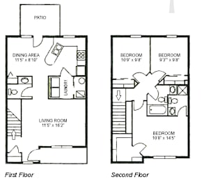 two floor plan of a house with bedrooms and a living room