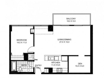  Floor Plan A11 - 1 Bed with Den