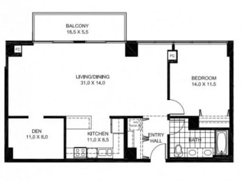  Floor Plan A9 - 1 Bed with Den