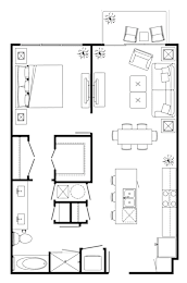 A floor plan of a house with a kitchen, living room, dining room, and bathroom.