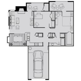 a floor plan of a small house with a car