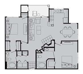 A black and white floor plan of a house with labeled rooms.