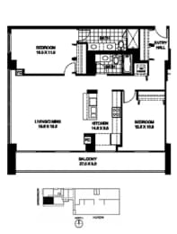 a floor plan of a house with a small footprint