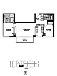 a floor plan of a house with two bedrooms and two baths
