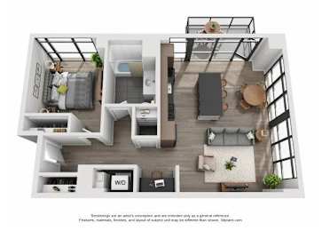 A floor plan of a house with a kitchen, living room, and bedrooms.