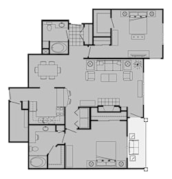 A black and white floor plan of a house with labeled rooms.