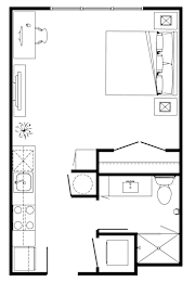 A floor plan of a house with a kitchen, living room, and bathroom.
