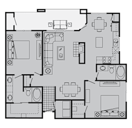 A black and white floor plan of a house with labeled rooms.