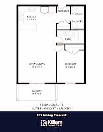 105 Ashley Floor Plan - 1 Bed | 1 Bath (Suite F)