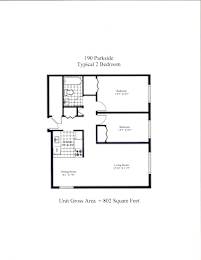 A floor plan for a 190 Parkside Typical 2 Bedroom showing the layout of the rooms.