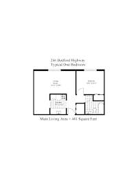 A floor plan of a one bedroom apartment at 246 Bedford Highway.