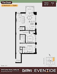 A floor plan for an apartment at 1540 Carton Street, Halifax NS.