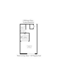 A floor plan of a 3 Dillman Place typicalbachelor apartment with a living room, two bedrooms, and a bathroom.