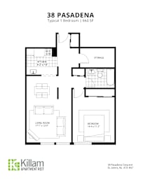 38 Pasadena  1 Bedroom Floor Plan