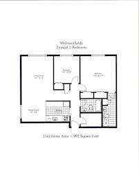 A floor plan for a 2 Bedroom apartment at 50 Greenfields.