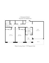 A floor plan of a two bedroom apartment at 6 Jamieson Street.