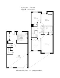 A floor plan for a Harlington Crescent townhouse with a main living area of 1,358 square feet.