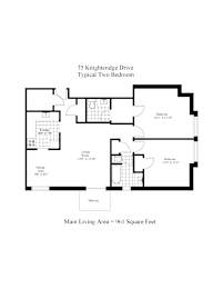 A floor plan of a two bedroom apartment at 75 Knightsridge Drive.
