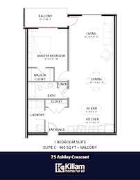 75 Ashley Floor Plan - 1 Bed | 1 Bath (Suite C)