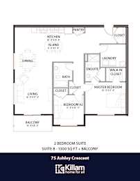 75 Ashley Floor Plan - 2 Bed | 2 Bath (Suite B)