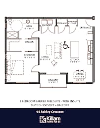 95 Ashley Floor Plan (Barrier Free) - 1 Bed | 1 Bath (Suite D)