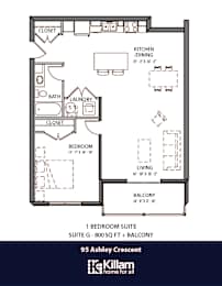 95 Ashley Floor Plan - 1 Bed | 1 Bath (Suite G)