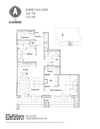 A floor plan for a 2 bedroom, 2 bath apartment at The Alexander.