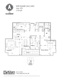 A floor plan for a 1,334 square foot apartment at The Alexander.