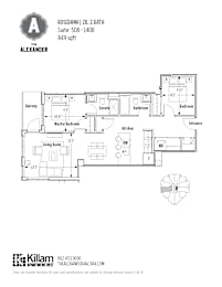 A floor plan for a 2 bedroom apartment at The Alexander.
