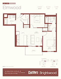 A floor plan for a home with a kitchen, living room, and two bedrooms.