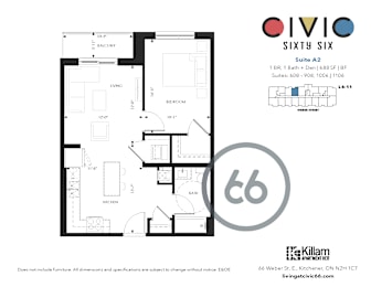 A floor plan for a suite at the Oivio Sixty Six apartment complex.