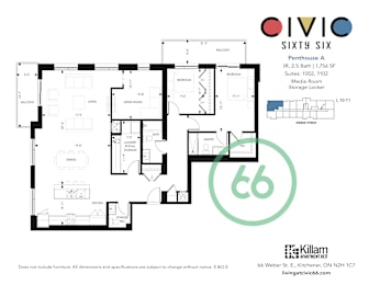 Floor Plan Penthouse: 3 Bedroom + 2 Bath or 2.5 Bath