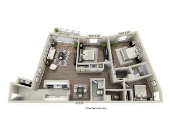 A 9x9 three bedroom suite is shown in this image.
