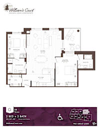A floor plan for Williams Court Kanaiau Lakes Apartments, a 2 bedroom, 2 bath apartment.