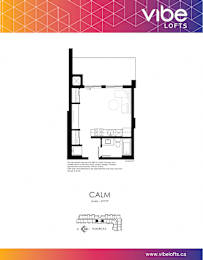 A floor plan for a loft with a living room, bedroom, and bathroom.
