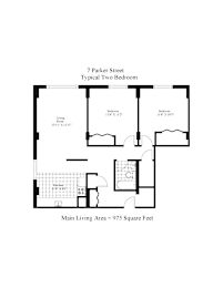 A floor plan of a two bedroom apartment at 7 Parker Street.