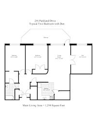 A floor plan of a two bedroom apartment with den.