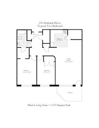 A drawing of a two bedroom apartment at 256 Parkland Drive.