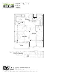 A floor plan for a Saginaw Park apartment shows a kitchen, living room, and bedrooms.