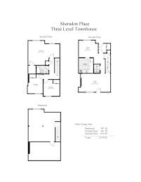 Floor plan for a three level townhouse.