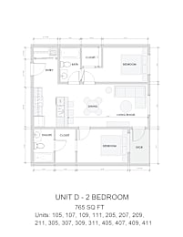 A floor plan of a bedroom with a closet, dressing area, and bathroom.