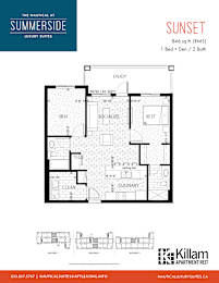 Sunset | 1 Bed + Den | 2 Bath 846 Sq Ft. Floor Plan