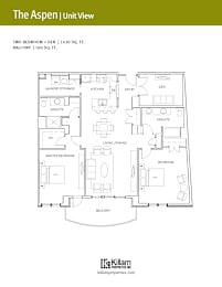 A floor plan for a two bedroom apartment with balcony.