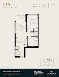 A floor plan for a 1 bedroom, 1 bathroom, accessible apartment.