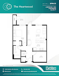 Spruce Unit Type A1 - 1 Bedroom + Den - 723 SQ FT