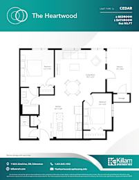 Cedar Unit Type C1 - 2 Bedroom + 1 Bath - 812 SQ FT
