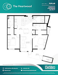 Poplar Unit Type E - 2 Bedroom + 2 Bath - 922 SQ FT