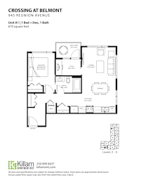 Crossing At Belmont Unit A 1 Bedroom + Den + 1 Bath Floor Plan