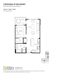 Crossing At Belmont Unit A 1 Bedroom + 1 Bath Floor Plan
